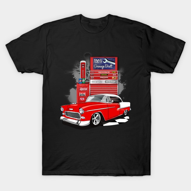 1955 Gypsy Red Chevy Bel Air Garage Built T-Shirt by RPM-ART